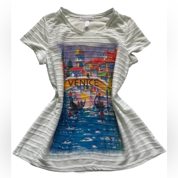 Ellen Negley Knit Short Sleeve Venice Italy Art & Soul Canal Blouse Size Medium - Picture 9 of 12